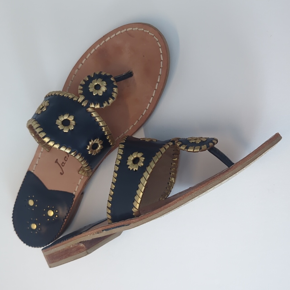 Jack Rogers Nantucket Gold Sandal in Midnight and Gold Navy Gold size 9 - Picture 7 of 14